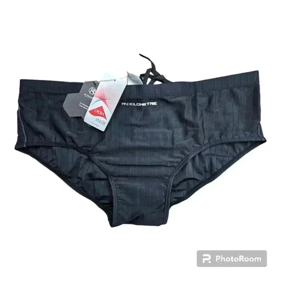 MY KILOMETER MEN ATHLETIC SWIMWEAR BRIEFS TRUNKS PURE BLACK NWT 3XL - Picture 3 of 9